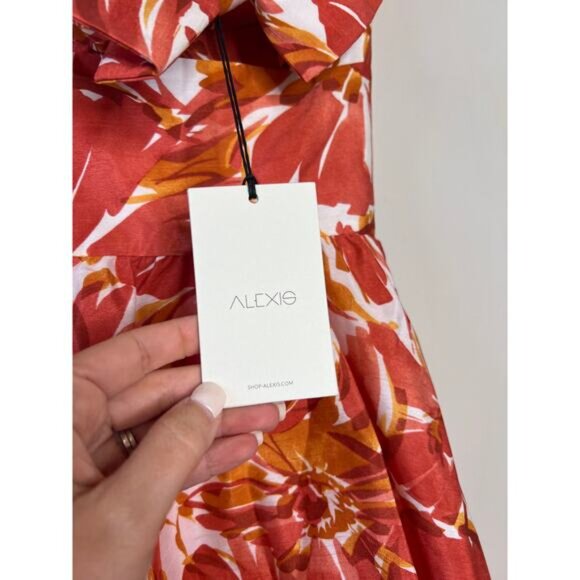 NWT Alexis Ilda Floral Lined Knotted Cut Out Sweetheart Mini Dress Orange - Picture 5 of 9
